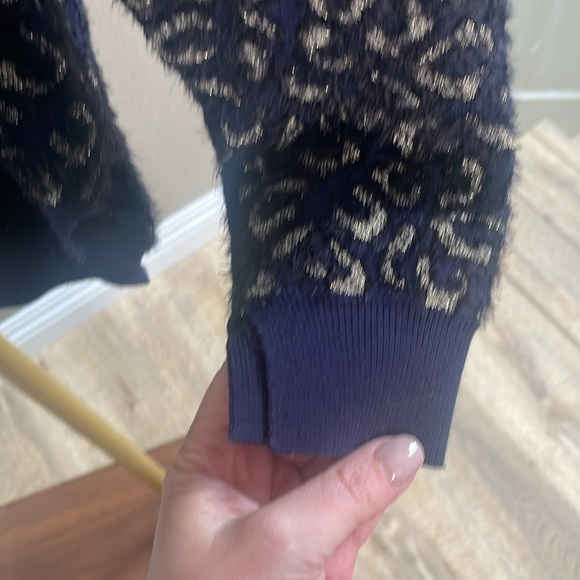 Zara knit animal print navy & gold sweater size Medium - Picture 5 of 8